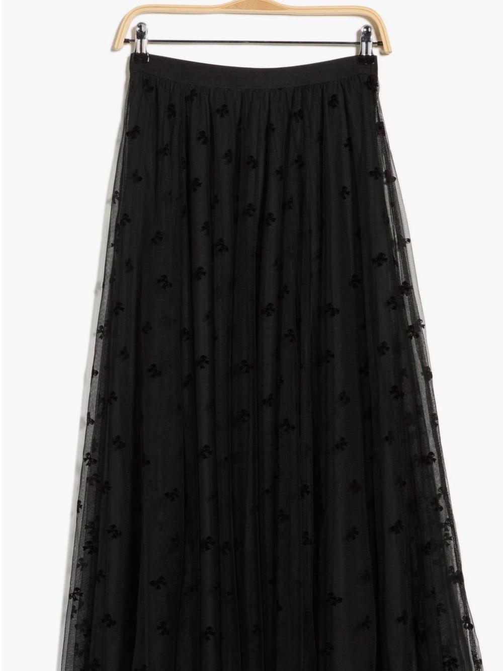 Black Embroidered Tulle Maxi Skirt